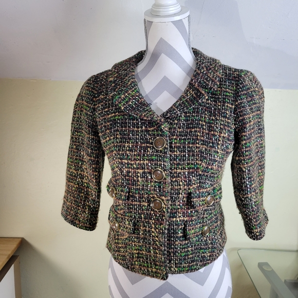 Womans Anne Taylor Loft Petites Cropped Wool Blend Blazer/Jacket Size 0 petitie - Picture 2 of 11